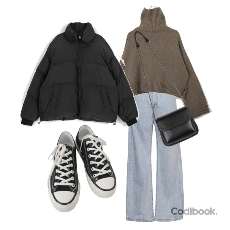 AFTERMONDAY basic casual color sneakers (10colors),somedayif 레인보우 오버 숏 패딩 점퍼,somedayif 빌로우 심플 스퀘어 숄더 백등을 매치한 코디