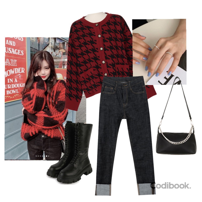 MIXXMIX 롤업 1156 스키니 팬츠,From Beginning Bold herringbone cardigan_N (size : free),common unique ALEC CHAIN SHOULDER BAG등을 매치한 코디