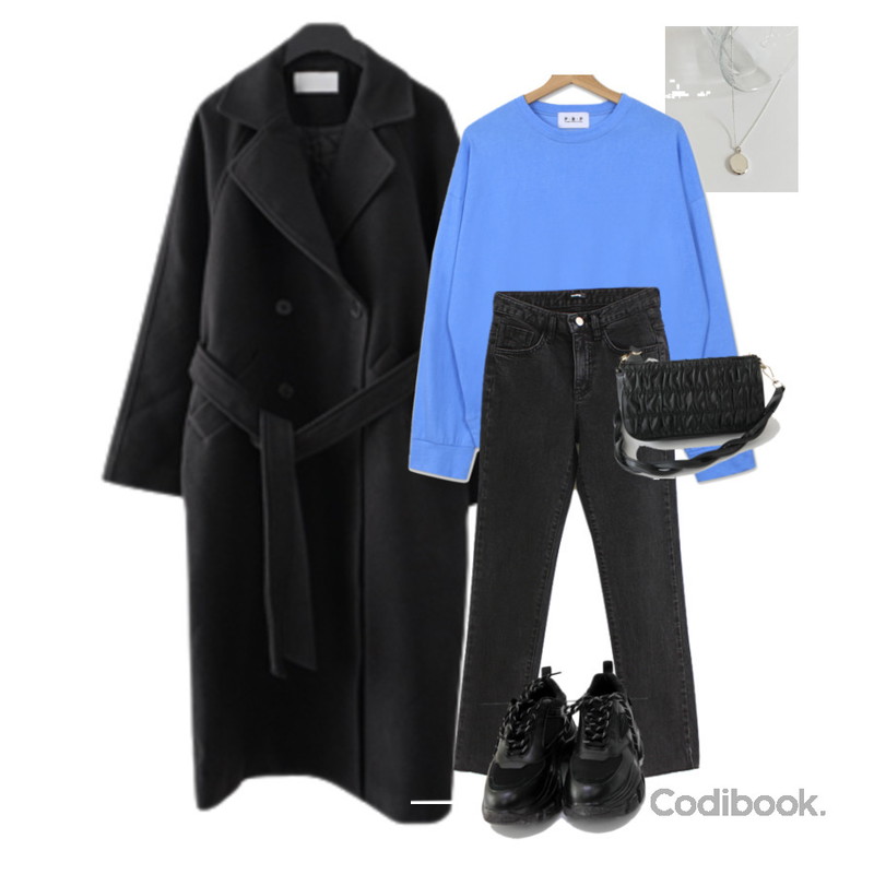 AFTERMONDAY classic warm belt coat (2colors),Zemma World PBP.피코크 피그먼트 썸머맨투맨,binary01 어글리 제리 스니커즈등을 매치한 코디