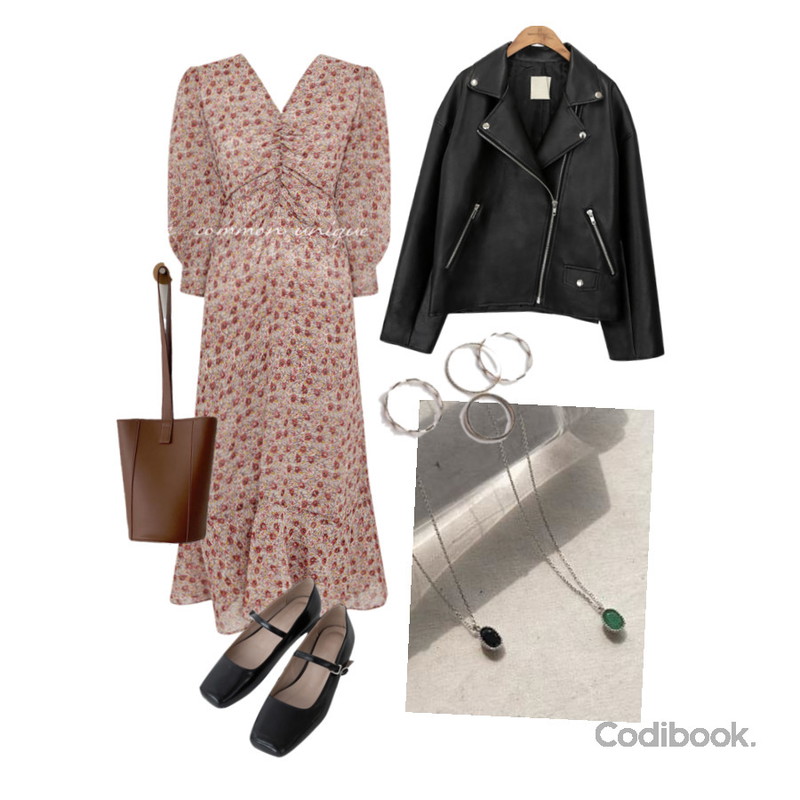 common unique BLACK PLAT RIDER JACKET,GIRLS RULE 데일리 마디 반지 세트 (acc722),AFTERMONDAY square toe line flats (4colors)등을 매치한 코디