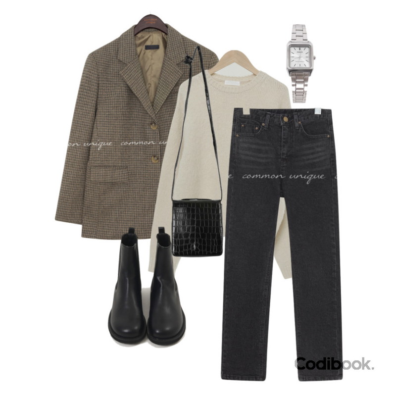biznshoe CASIO LTP-V007D * 여성용,From Beginning 마틴 첼시워커부츠 (2color),common unique RUNT WOOL 40% CHECK SINGLE JACKET등을 매치한 코디