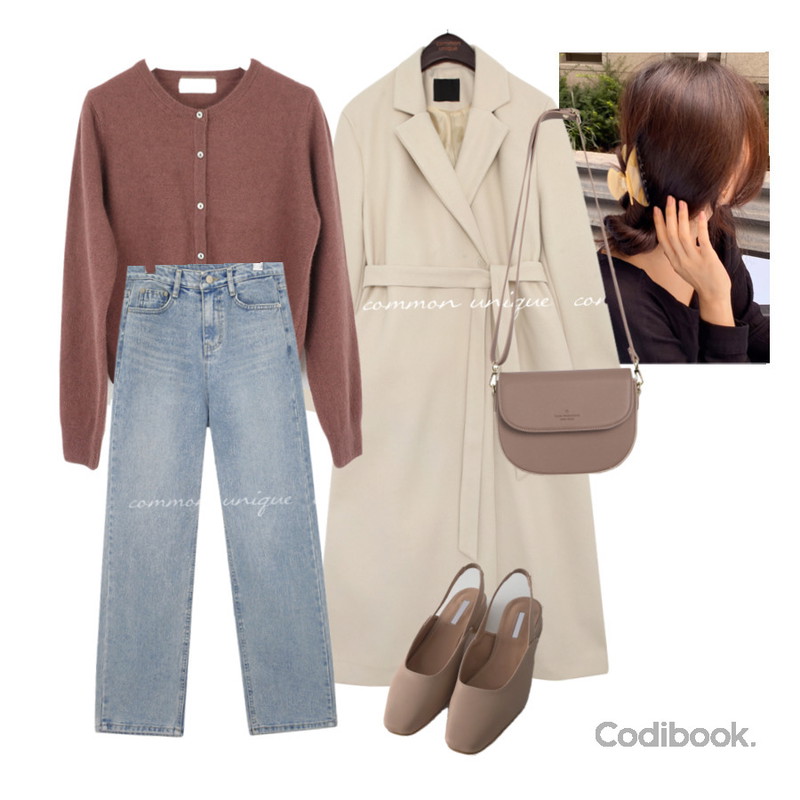 common unique JEITIN WASHING WIDE DENIM PANTS,MIXXMIX 하프문 백,AWAB 모던스퀘어슬링백등을 매치한 코디