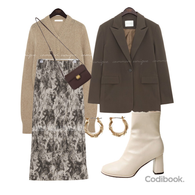 common unique CINE ALPACA V NECK KNIT CARDIGAN,square101 스네이 이어링(2color),common unique PLENTIFUL SET-UP SINGLE JACKETWITH CELEBRITY _ 장나라, 조보아 착용등을 매치한 코디