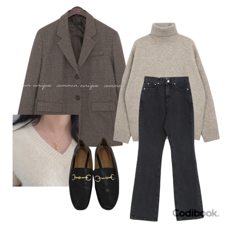 BITDA 체인지 shoes (2color),lavenir (made lavenir) morelove necklace,common unique RUNT WOOL 40% CHECK SINGLE JACKET등을 매치한 코디