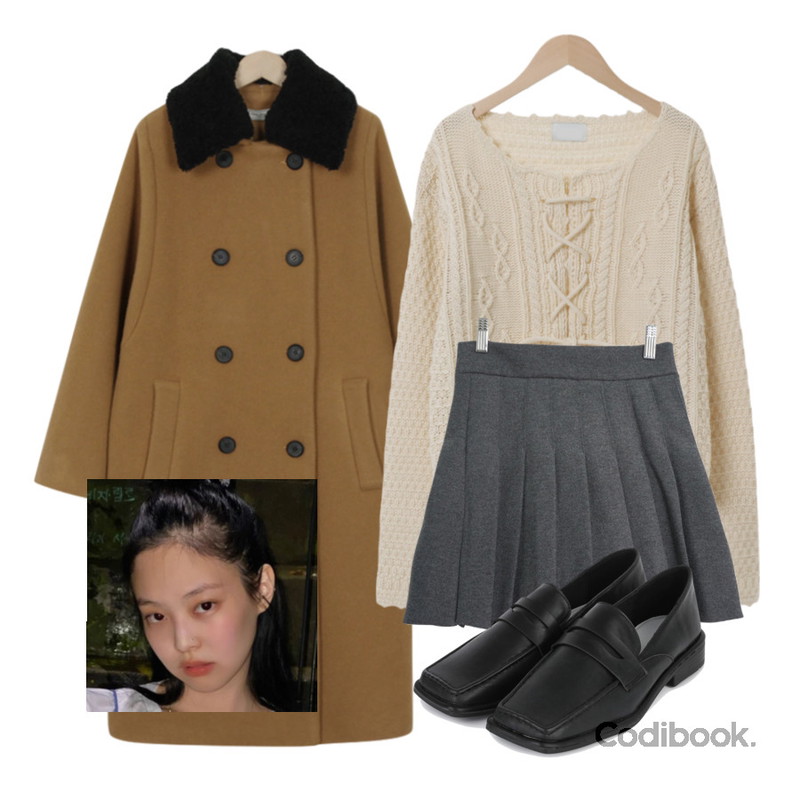 From Beginning Made_outer-107_fur collar wool coat_B (size : free),somedayif 버리 스퀘어 페니 로퍼,From Beginning 핸드메이드 울아일렛가디건등을 매치한 코디