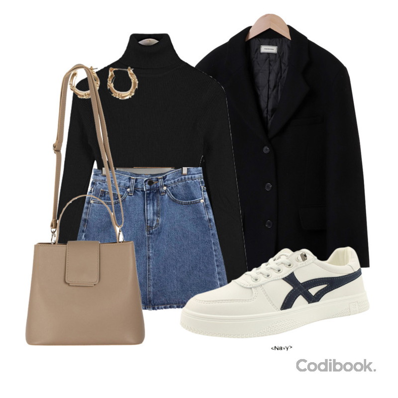 MIXXMIX 베이직 스퀘어 백,designershoes 캐쥬얼 스포티 운동화 그레이,square101 스네이 이어링(2color)등을 매치한 코디