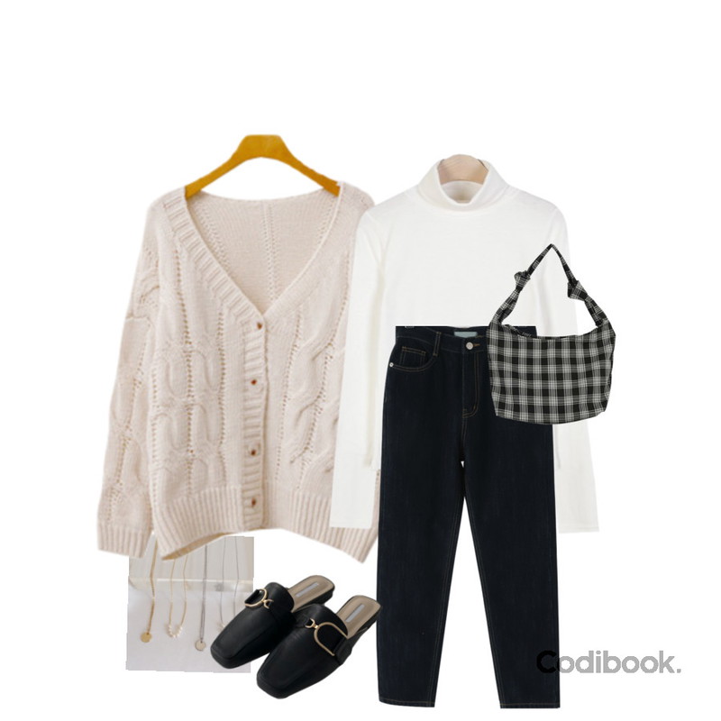 lavenir (made lavenir) tiny pearl necklace set,AWAB D라인블로퍼,ENVYLOOK 빅파이가디건등을 매치한 코디