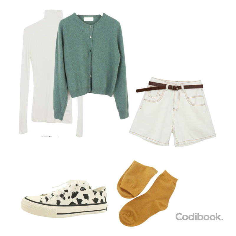 MIXXMIX 3부 벨트 팬츠,AFTERMONDAY basic color easy socks (10colors),WONLOG 시스루 폴라 티등을 매치한 코디