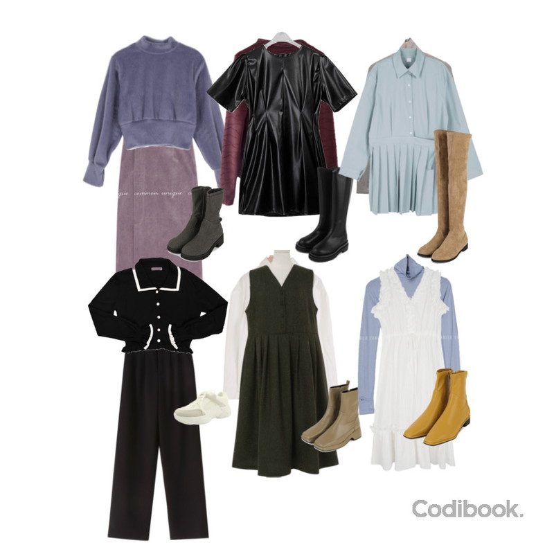 somedayif 에릭 첼시 롱 워커 부츠,designershoes 데일리 키높이 어글리슈즈 블랙,VANILLAMILK 진주 카라 프릴 가디건등을 매치한 코디
