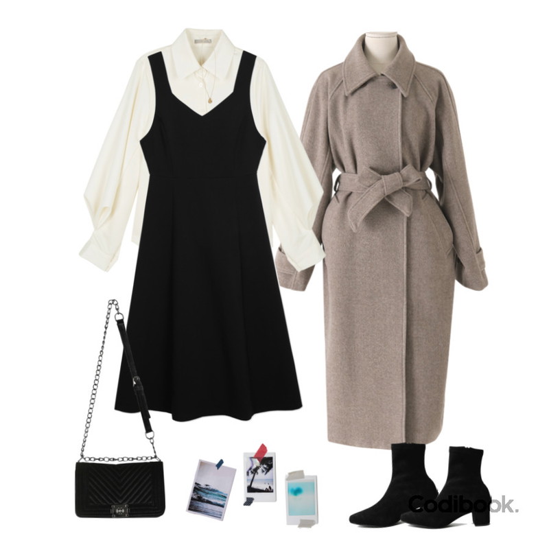 square101 페이시드 목걸이(1color),LOVELY SHOES 엘리즌 삭스 앵클부츠 5cm,somedayif 엔젤 새틴 셔츠등을 매치한 코디