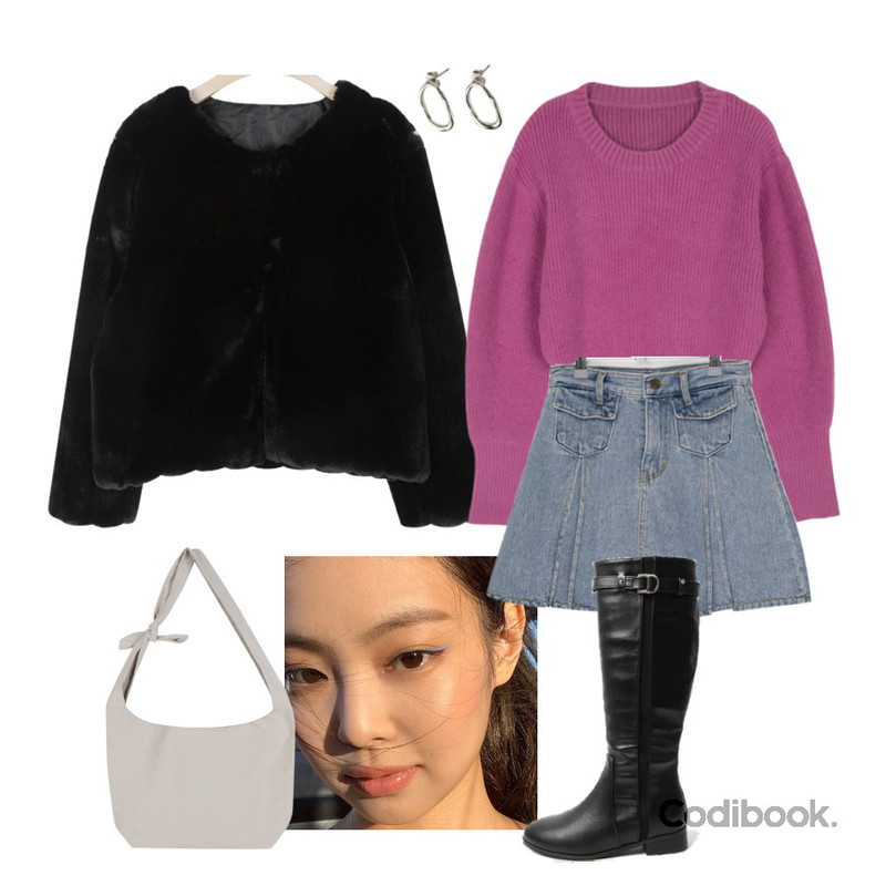 square101 워치 펜던트 귀걸이(2color),somedayif 트리버 타이 숄더 백,dangosister 쉐론밍크퍼JK(2c)등을 매치한 코디