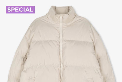 同じ服、違うコーデ 「Vivid unisex padded jacket」