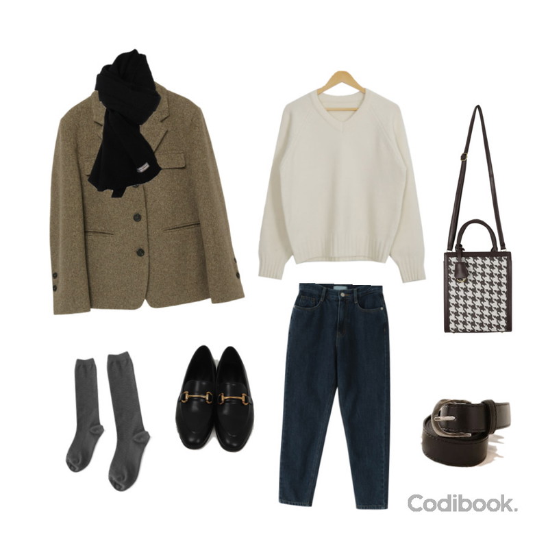common unique CLASSIC ELLIPTICAL BELT,BITDA 바이바이 머플러 (5color),AFTERMONDAY argyle tension socks (2colors)등을 매치한 코디