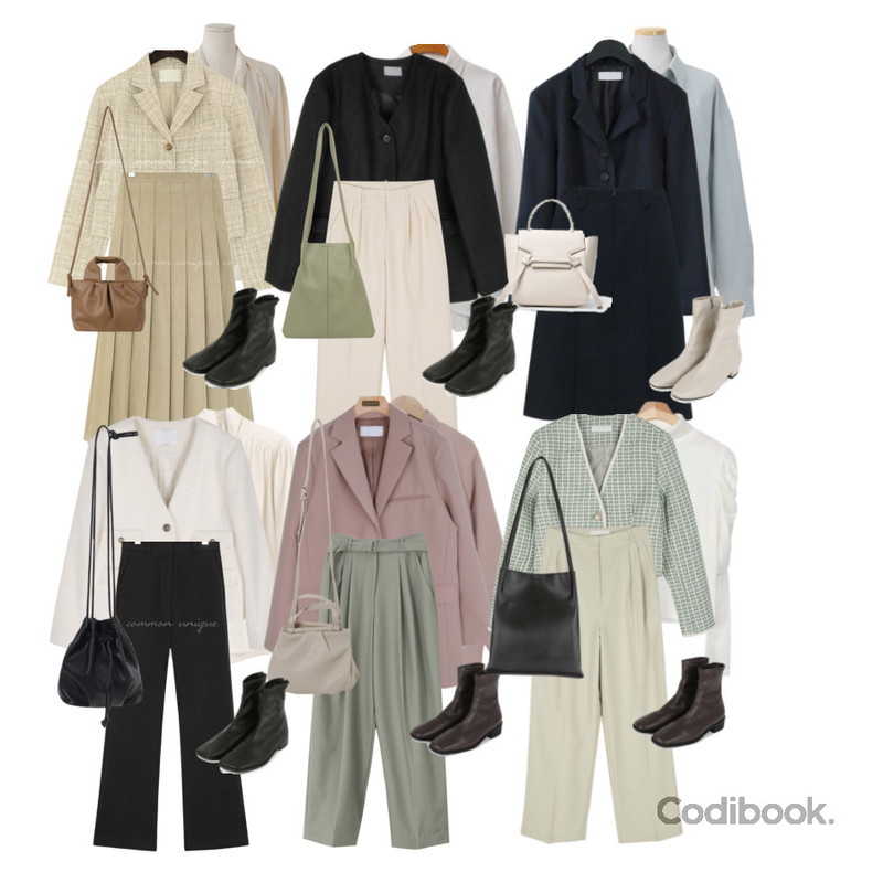 AFTERMONDAY feminine mood short jacket (2colors),From Beginning Triangle leather handle bag_B (size : one),From Beginning 멜로우 버킷크로스백 (5color)등을 매치한 코디