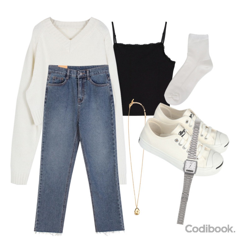 SOMEDAYS 잭퍼셀(2color),biznshoe CASIO AQ-230A-7DMQ,BULLANG GIRL 미니델리 양말등을 매치한 코디