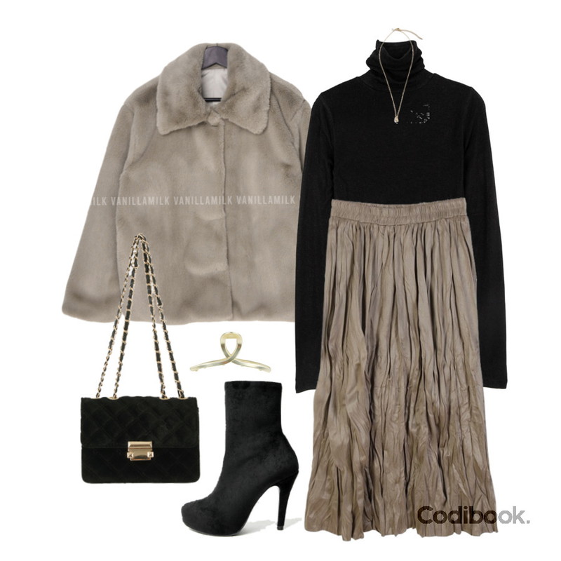 From Beginning 미니워터드롭 팬던트목걸이 (2color),somedayif 골드 유포리아 헤어핀,VANILLAMILK 도우 카라 밍크 퍼 자켓등을 매치한 코디