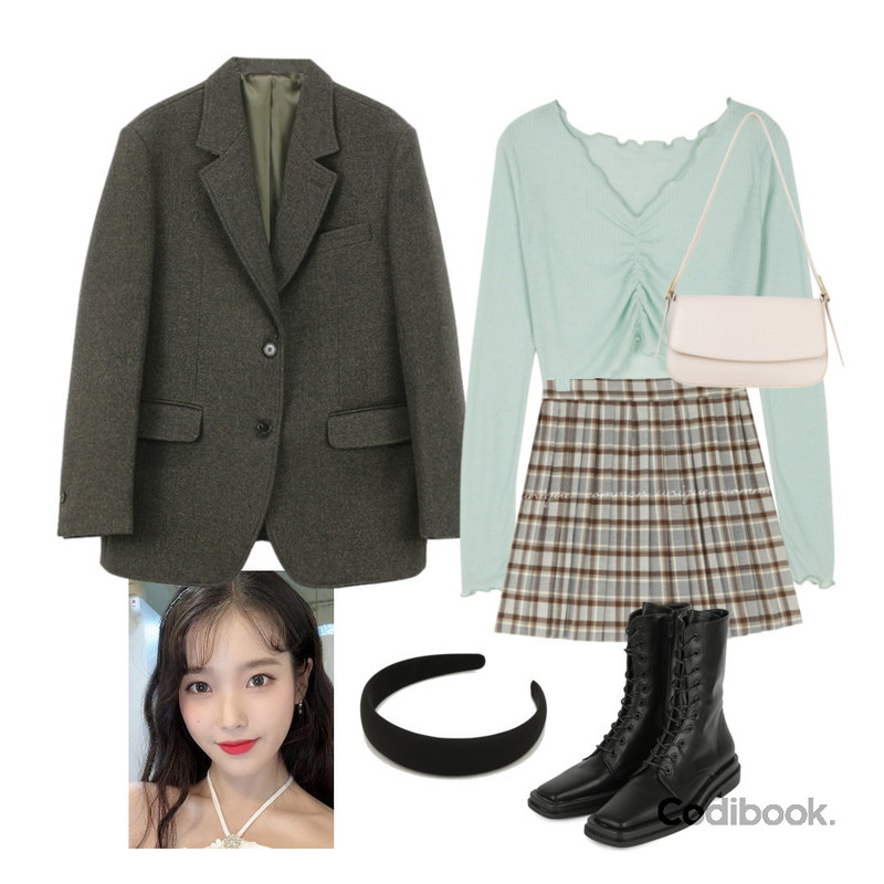 somedayif 파라오 레이스 업 앵클 부츠,Zemma World 딥무드 머리띠,common unique TELLIA CHECK PLEATS MINI SKIRT등을 매치한 코디