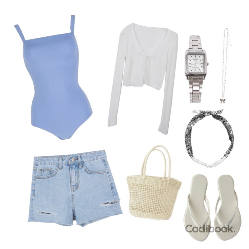 biznshoe Paisley hair-band (2color),biznshoe CASIO LTP-V007D * 여성용,AFTERMONDAY dry woven bag등을 매치한 코디