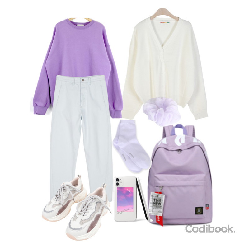 BULLANG GIRL 그랑 양말,BULLANG GIRL RB탑포인트 백팩 + 옷핀장식포함♡,square101 스완 헤어 슈슈 (6color)등을 매치한 코디