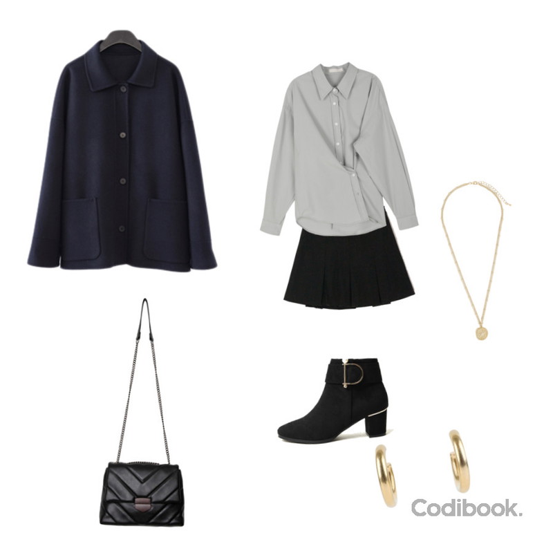 AFTERMONDAY calm over handmade half coat (2c),somedayif 브린 팬던트 체인 네크리스,somedayif 바오 서클 이어링등을 매치한 코디