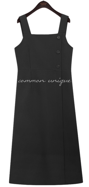 Button Accent A-Line Sleeveless Dress