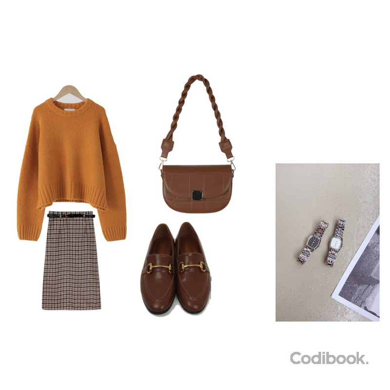 From Beginning Clack slim daily loafer_H (size : 225,230,235,240,245,250),common unique CASIO SQUARE METAL WATCH,From Beginning 비비드 오버핏알파카니트 (6color)등을 매치한 코디