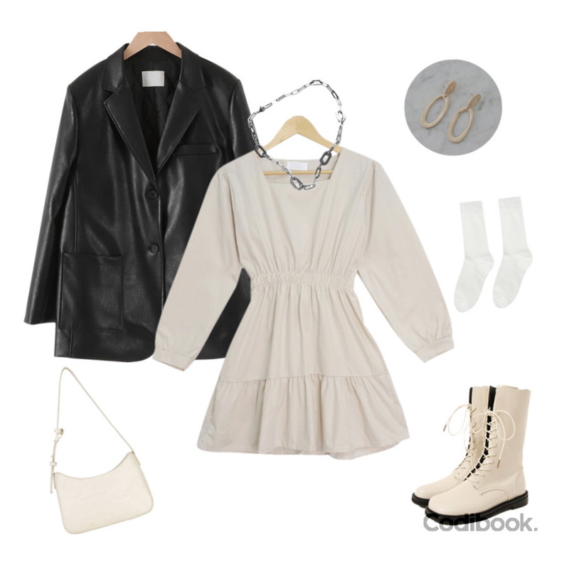 Zemma World Zem No.289 (earring),MIXXMIX 베이직 골지 롱삭스,openthedoor oval mix chain necklace등을 매치한 코디