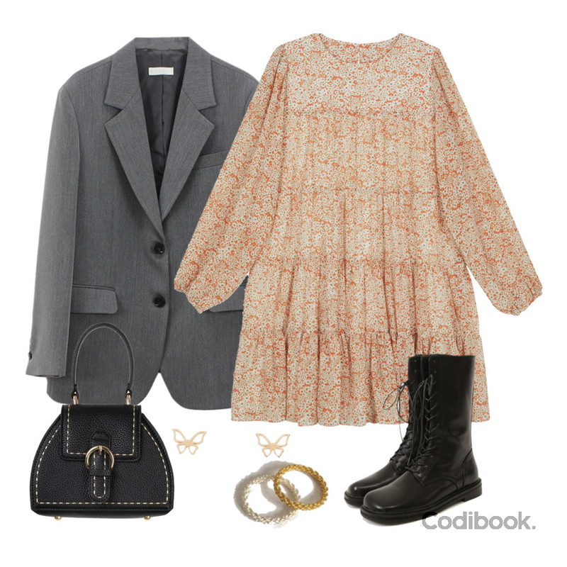 lavenir (silver925) mesh ring,somedayif 모던 버터플라이 이어링,common unique SQUARE LACE-UP HIGH WALKER등을 매치한 코디