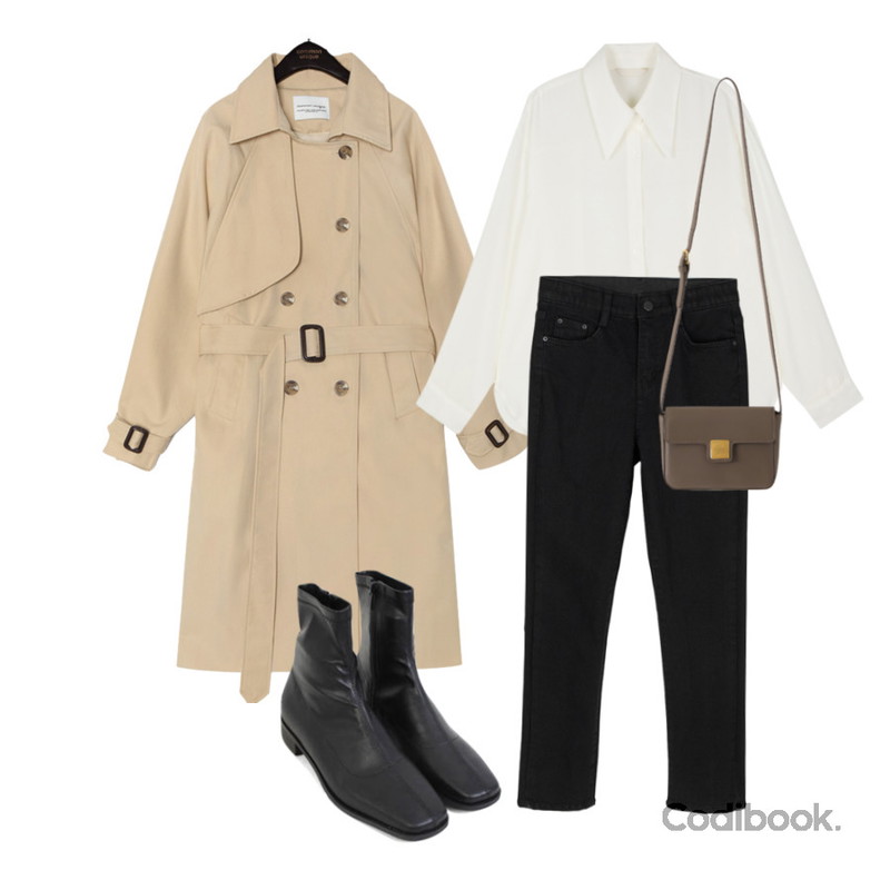 common unique ACE RAGLAN TRENCH COAT,biznshoe Center line ankle boots,From Beginning 클래식박스 미니크로스백 (4color)등을 매치한 코디