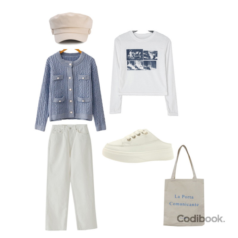 BITDA 라포르타에코 bag,designershoes 키높이 스니커즈 뮬 슬리퍼 블랙,somedayif 블랑 버튼 마도로스 햇등을 매치한 코디