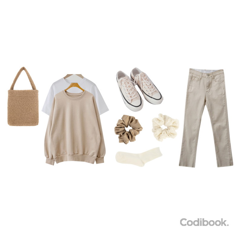 AFTERMONDAY basic casual color sneakers (10colors),somedayif 골지 소프트 삭스,common unique TERRIER DUMBLE MINI TOTE BAG등을 매치한 코디