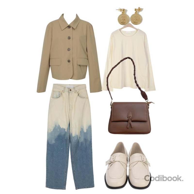 BANHARU unique coin earring,From Beginning Mate cotton collar jacket_C (size : free),somedayif 어텀 타이다이 스트레이트 진등을 매치한 코디