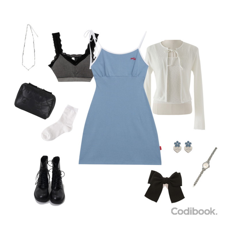 biznshoe Basic color socks (7color),ENVYLOOK 큐빅메탈와치,common unique ELLO LINE RIBBON HAIR PIN등을 매치한 코디