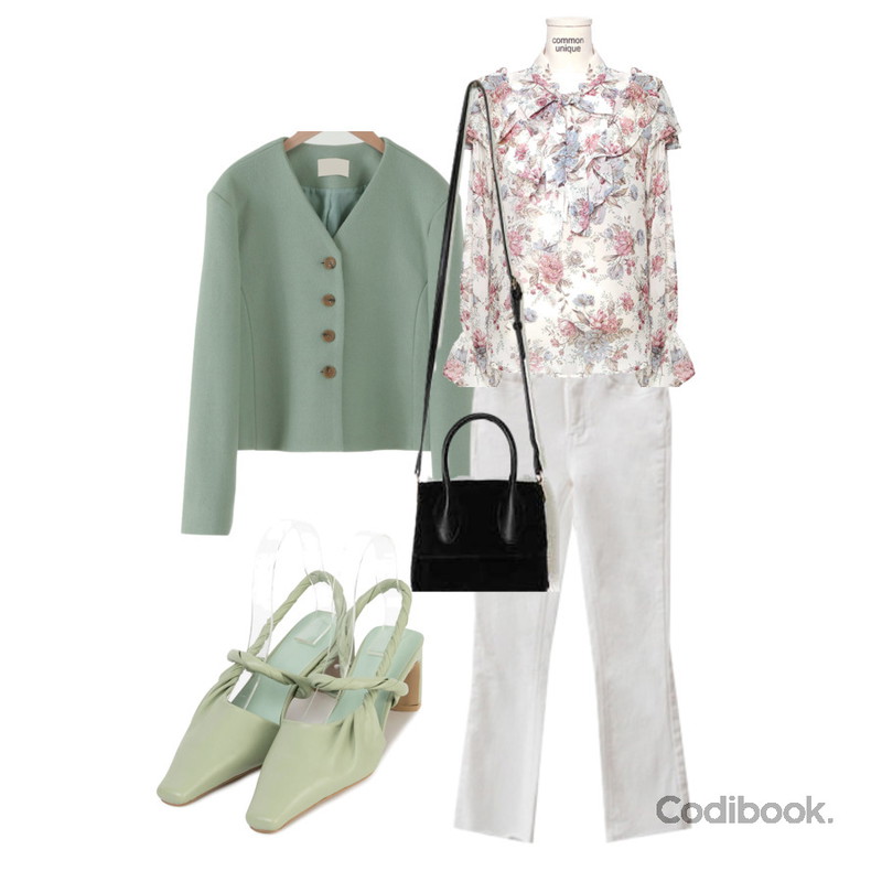 AIN fur both sides tote bag,common unique LOTUS FRILL TIE CHIFFON BLOUSE,somedayif 트윌 하이 힐 뮬등을 매치한 코디
