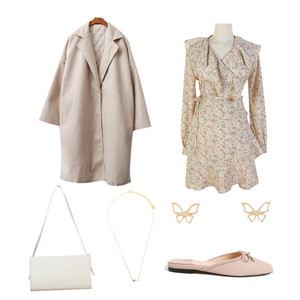 Trendy,Dateoutfit,Simplestyle,Flower,Flowerpattern,Floraldress,Beige,Gold 코디