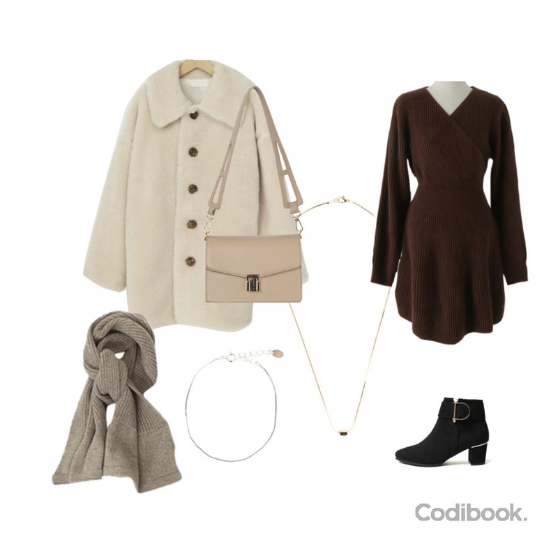 BITDA 코르지 muffler (8color),From Beginning 덤블 오버핏하프자켓 (2color),somedayif 미로 포인트 네크리스등을 매치한 코디