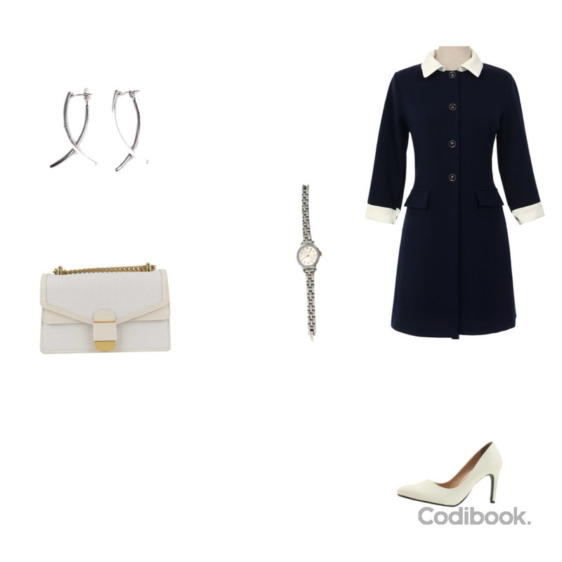 ENVYLOOK 큐빅메탈와치,AIN high stick earring,UPTOWN HOLIC 에밀드 ops (*2color)등을 매치한 코디