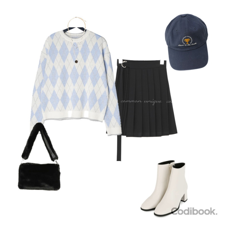 somedayif 드로즈 팬던트 네크리스,WONLOG 얼스 볼캡,common unique CHIKO BELT PLEATS WRAP MINI SKIRT등을 매치한 코디