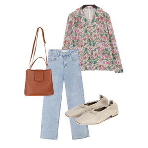 ブラウス,デニムパンツ,ショルダーバッグ,2021spring,pink,2021겨울,오오타디,OOTD 코디