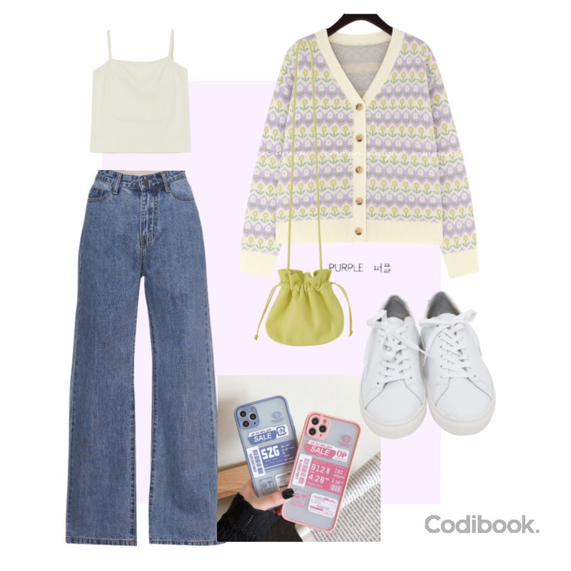 From Beginning Win real cowskin sneakers_H (size : 225,230,235,240,245,250),jungucase 패치프린팅케이스,common unique POPORI FLOWER KNIT CARDIGAN등을 매치한 코디