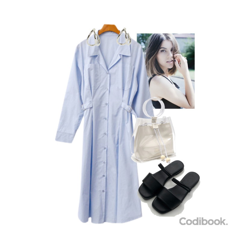 Cats Onepiece 투명백 비치가방 미니크로스백,AWAB 그루밍투웨이슈즈(1.5cm),somedayif 투엘브 서클 이어링등을 매치한 코디