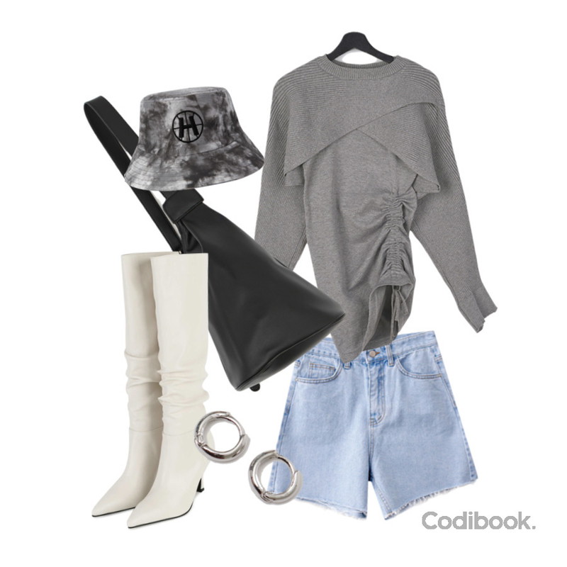 From Beginning Simple minimal earring_B (size : one),MIXXMIX HIDE Tie Dye Bucket Hat (Black),somedayif 디카 링클 롱 부츠등을 매치한 코디