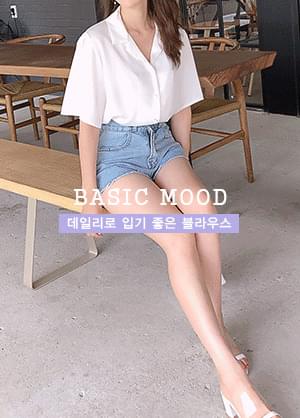 dolby open collar puff short sleeve blouse
