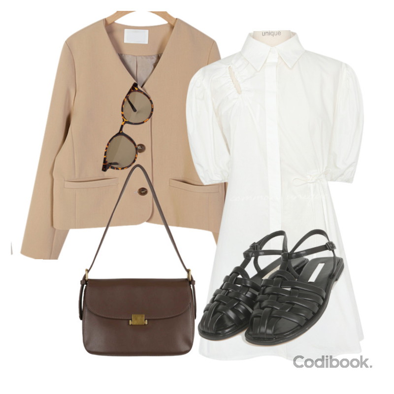 AIN after glow sunglasses,somedayif 메이지 스퀘어 버클 숄더 백,common unique LEMENA COTTON STRING PUFF MINI OPS등을 매치한 코디