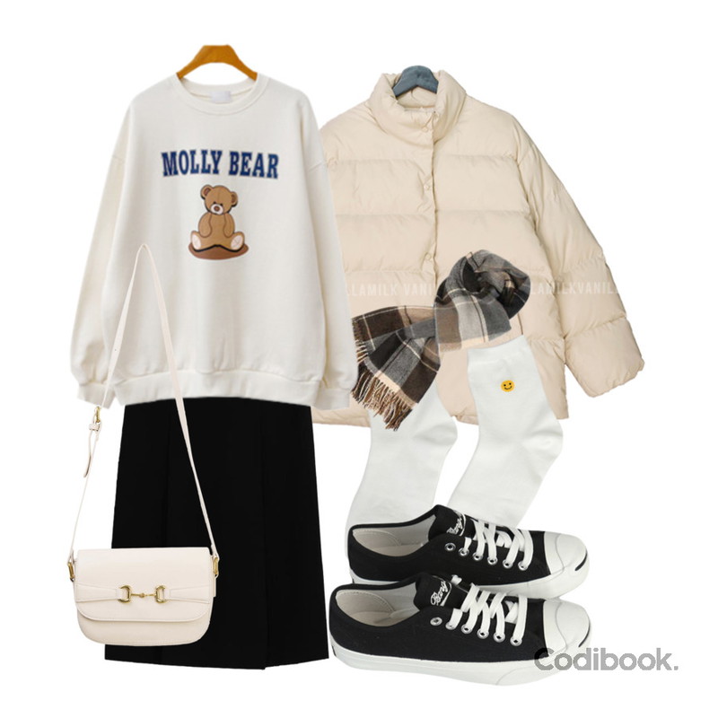 SOMEDAYS 잭퍼셀(2color),AIN roco modern check muffler,Zemma World 스마일 삭스등을 매치한 코디