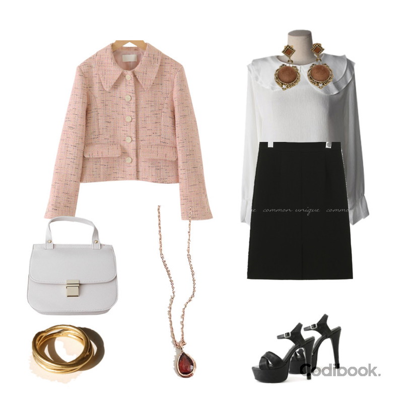 LOVELY SHOES 발란스 스트랩 킬힐 13cm,BANHARU point bold earring,common unique WEARABLE SLIT SKIRT - 3 VER.등을 매치한 코디