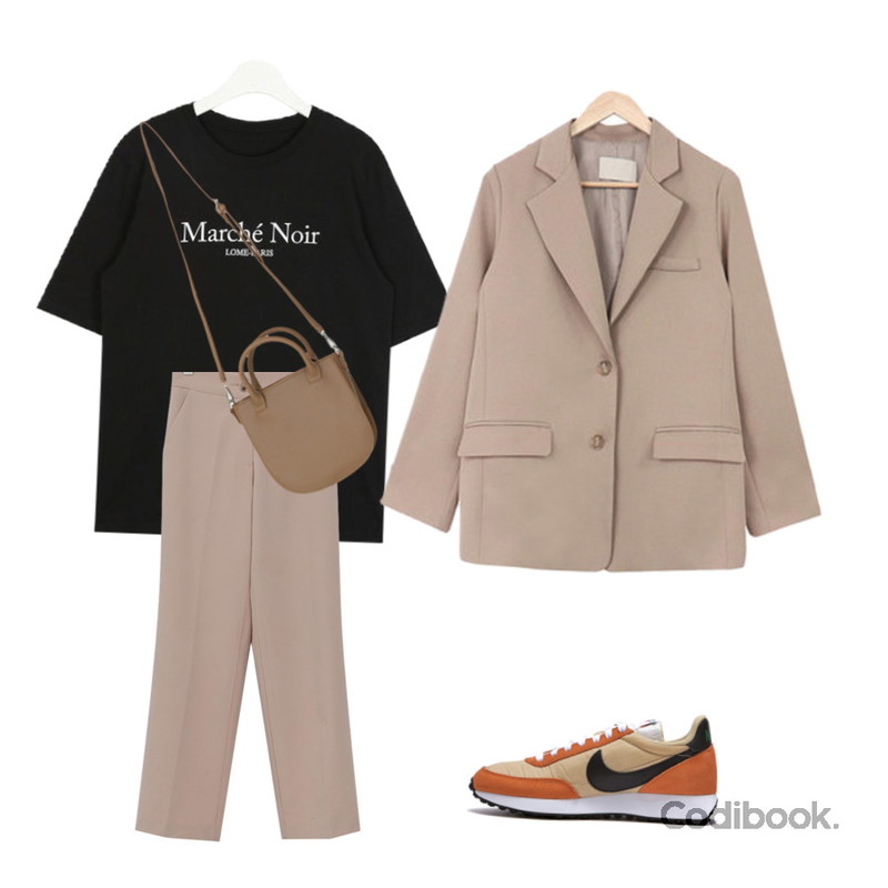 BANHARU 2 type modern bag,AIN lome paris T,acomma 파니 투버튼 - jk (2COLOR)등을 매치한 코디