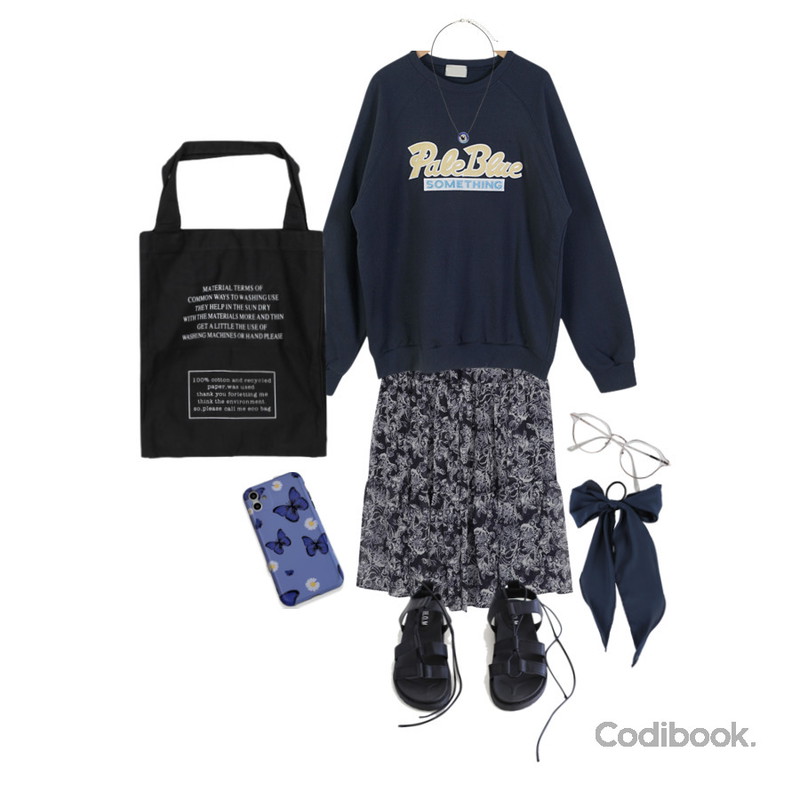 BULLANG GIRL 반듯투명안경,MIXXMIX 리사이클 코튼 백,From Beginning Blooming chiffon long skirt_C (size : free)등을 매치한 코디