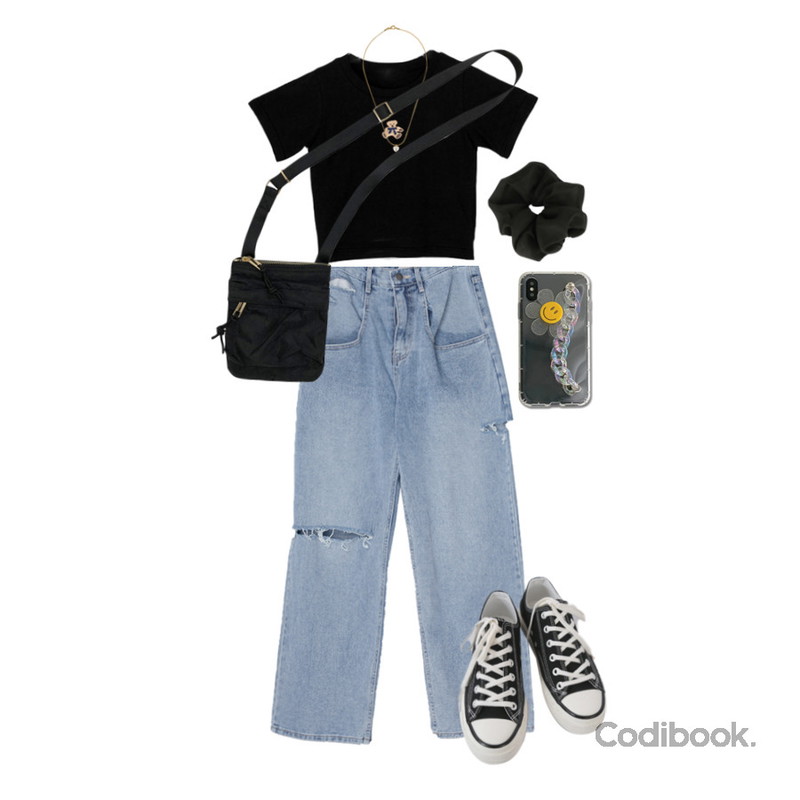 AFTERMONDAY basic casual color sneakers (10colors),owler market 플라워 스마일 스트랩 체인 아이폰 케이스,somedayif 빅 샤인 슈슈 헤어밴드등을 매치한 코디