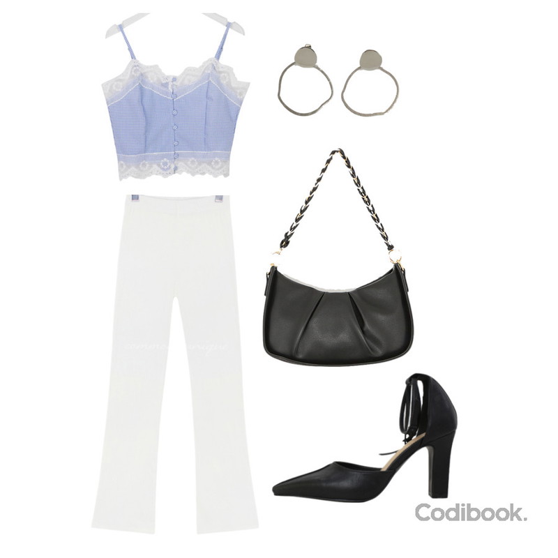 BANHARU o-ring shape point earring,WONLOG 앵클 스트랩 힐,common unique RUNO WRINKLE BOOTS CUT PANTS등을 매치한 코디